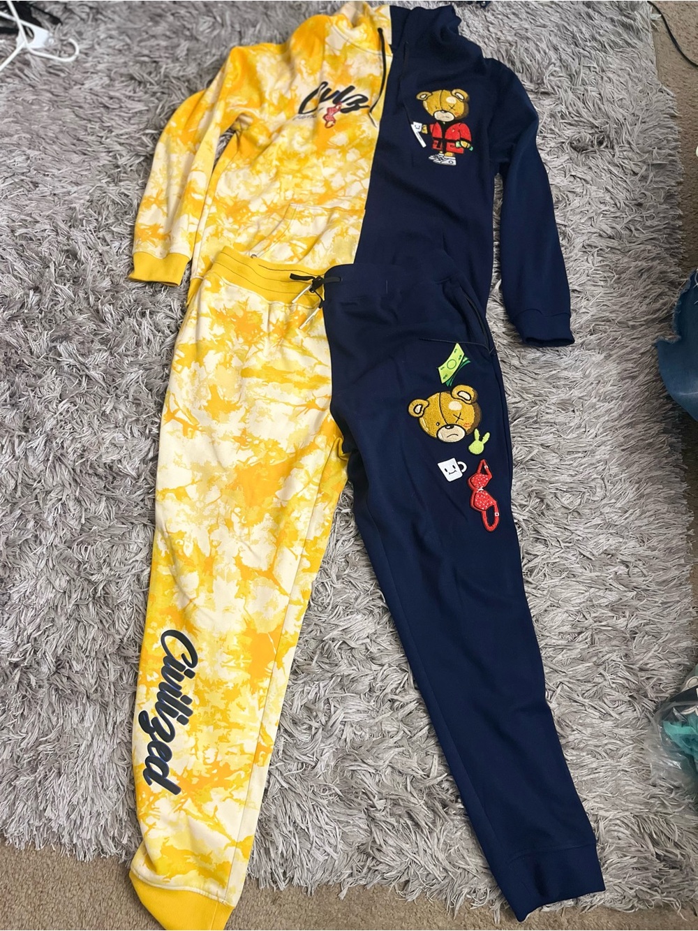 Men’s Civilized Two-Tone Yellow & Navy Graphic Jogger & Hoodie Set 2XL